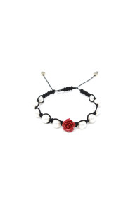 Bracciale Filo Scorrevole con Perle e Rosa Rossa 0504